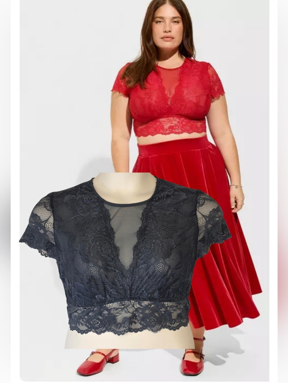 NWT Torrid 0 Lace Short Sleeve Crop Bra Top Navy Blue 3369-